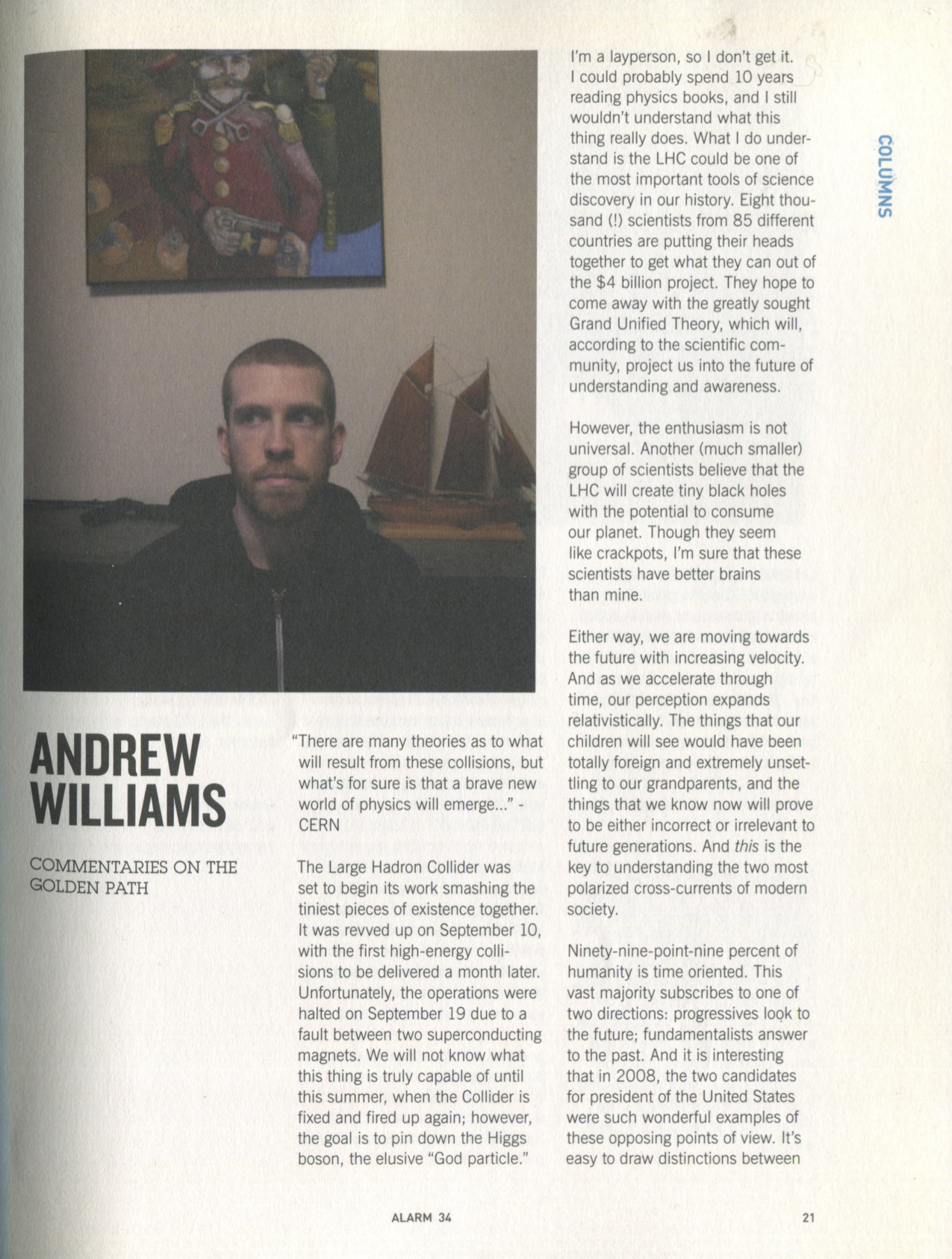 God Particles & Black Holes, Alarm issue 34 column scan, page 1 of 2