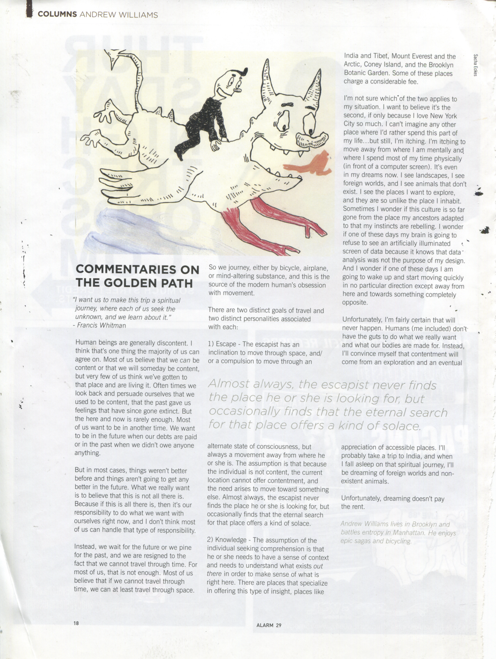 Movement and Escape, Alarm issue 29 column scan