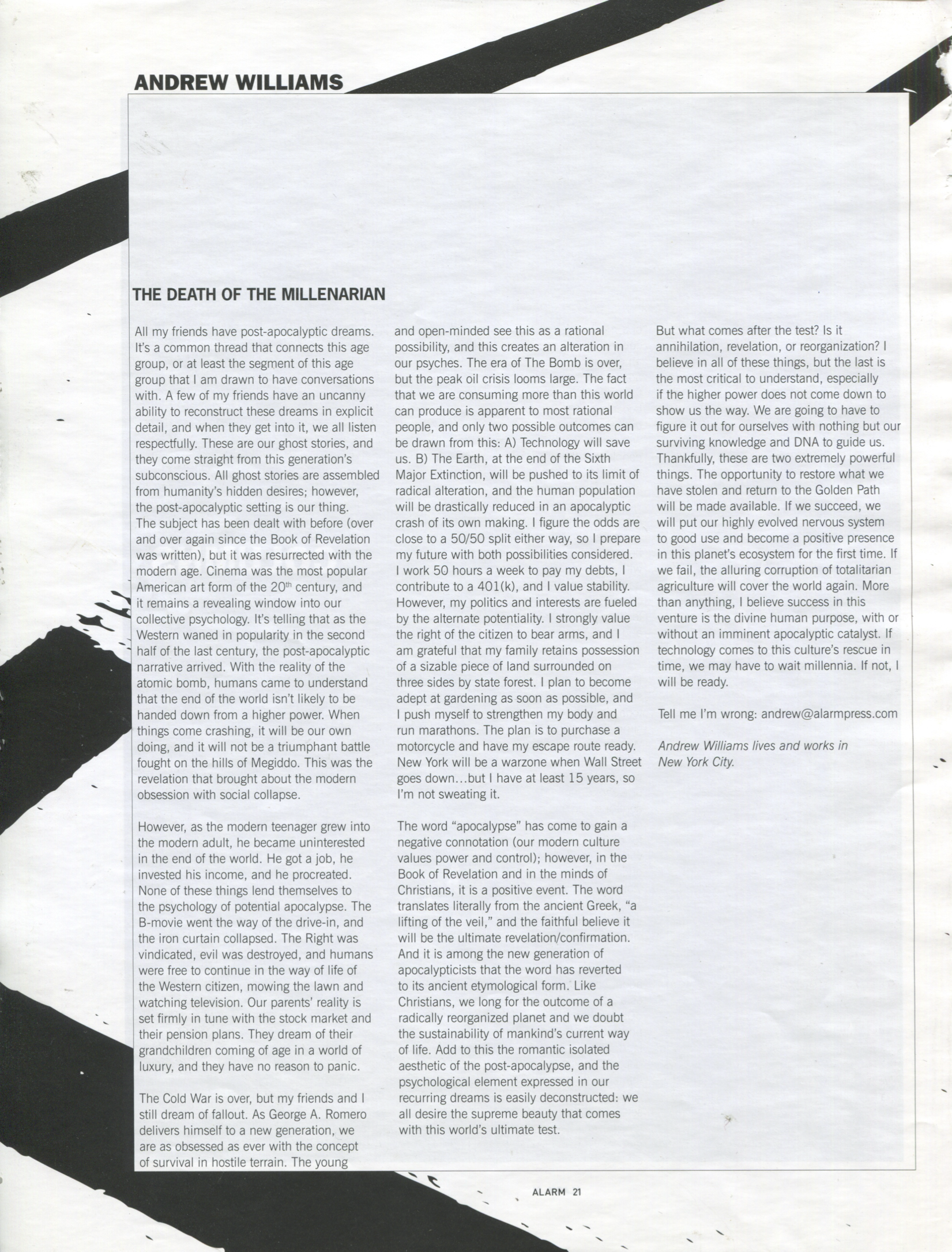 The Death of the Millenarian, Alarm issue 21 column scan