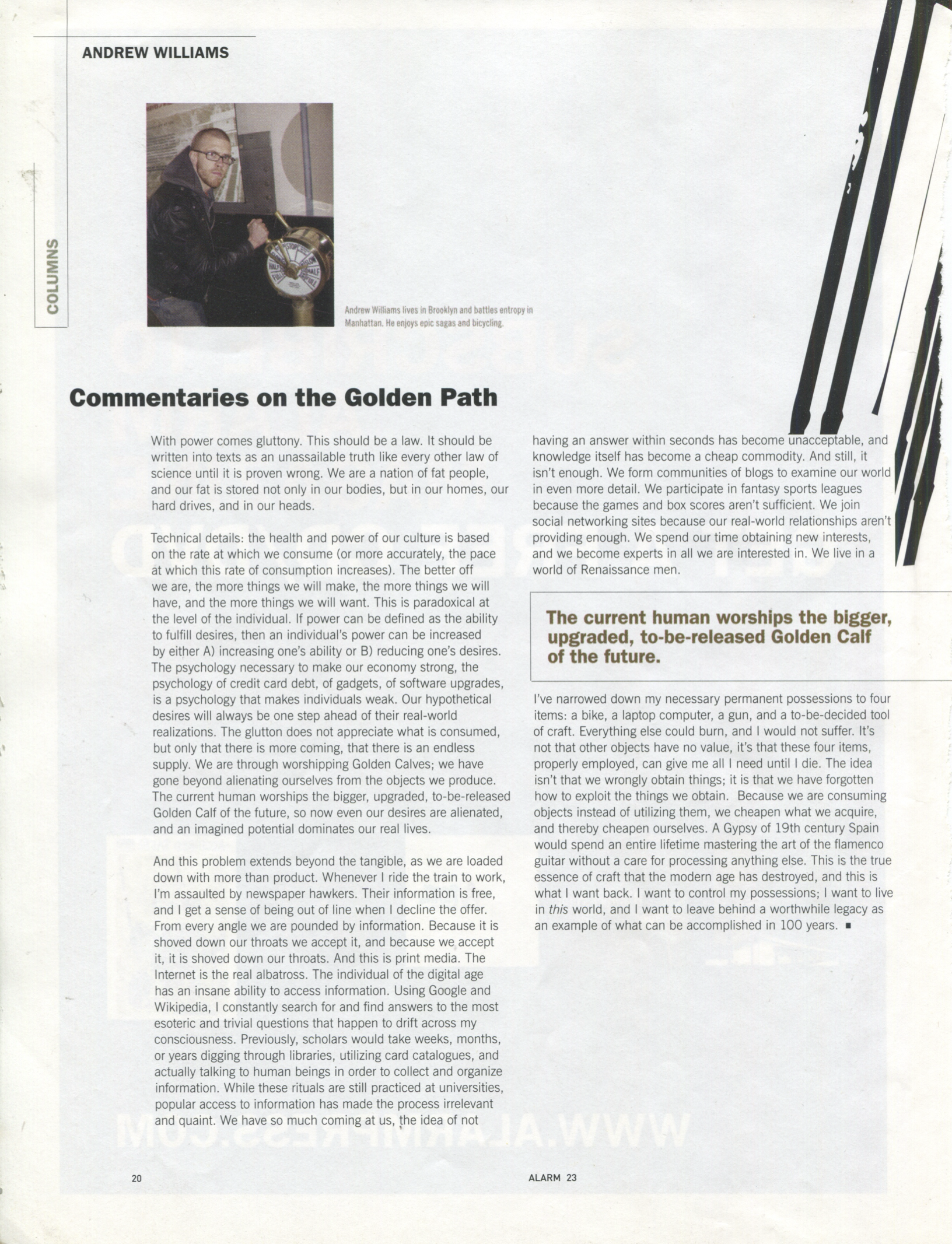 The Golden Calf of the Future, Alarm issue 23 column scan