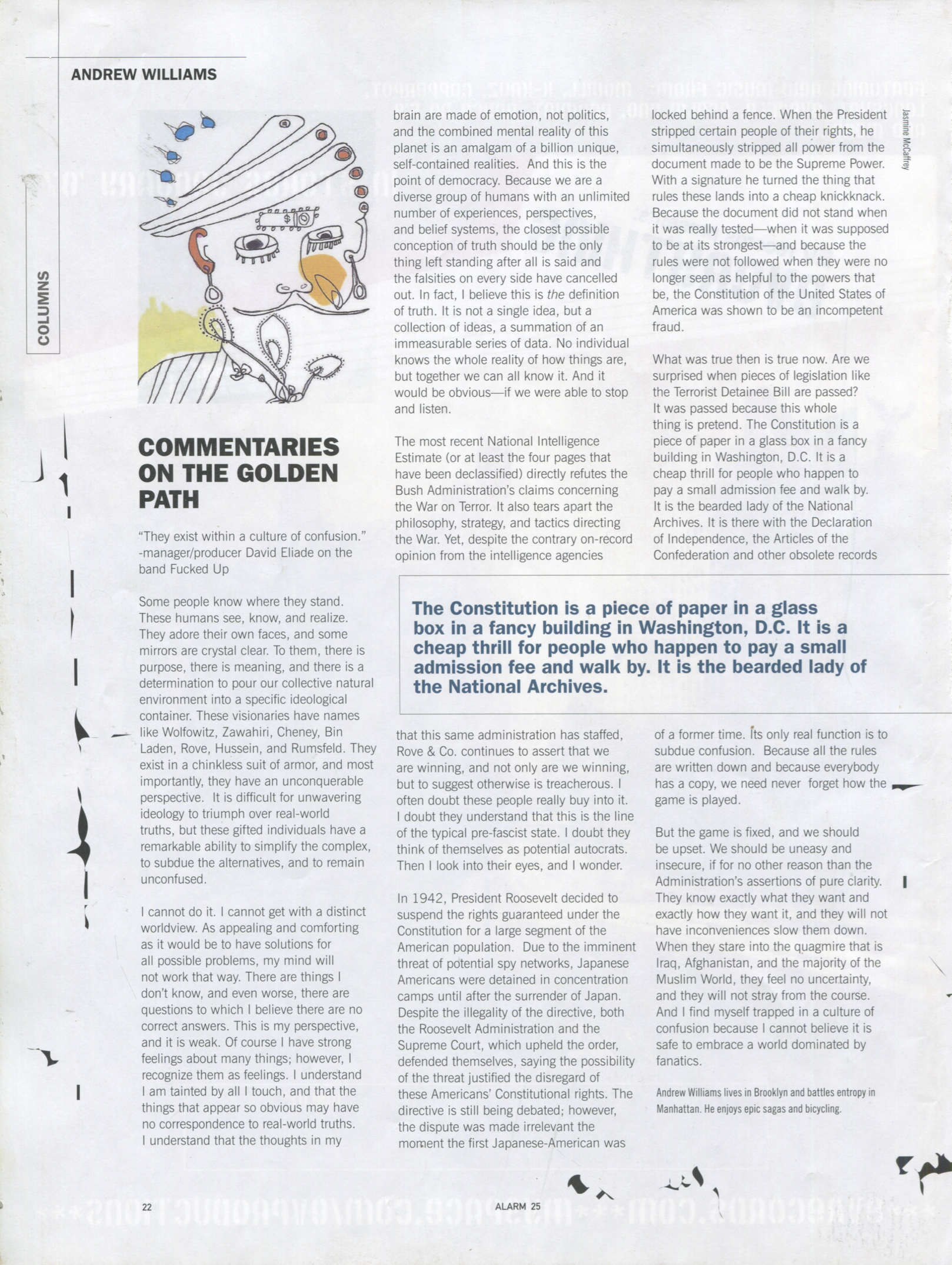 The Bearded Lady of the National Archives, Alarm issue 25 column scan