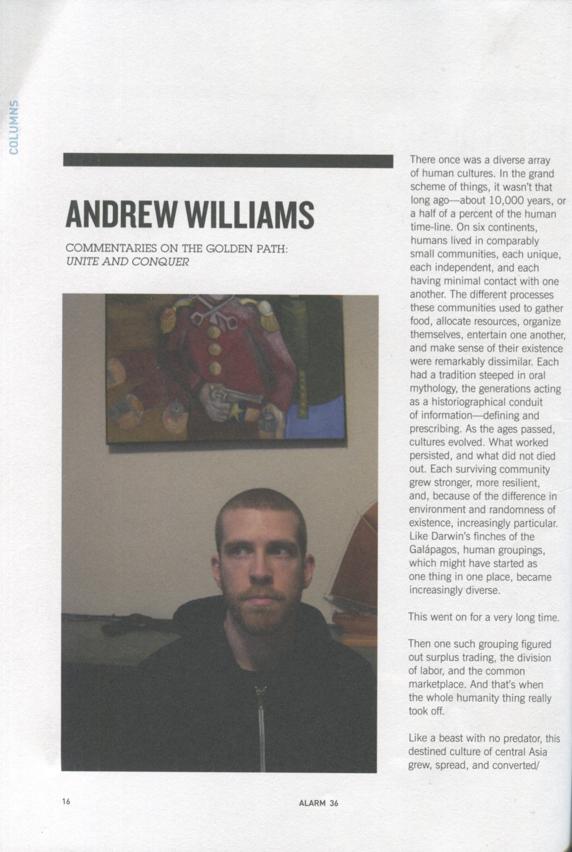 Unite and Conquer, Alarm issue 36 column scan, page 1 of 2
