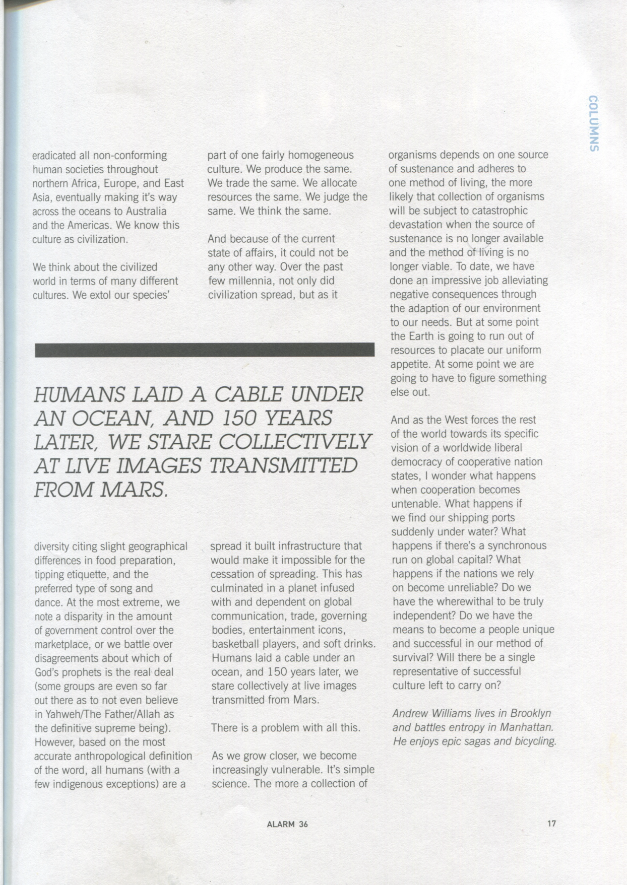 Unite and Conquer, Alarm issue 36 column scan, page 2 of 2